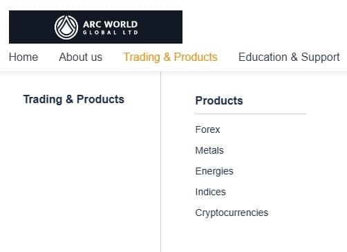 Trading products of Arc World Global Ltd