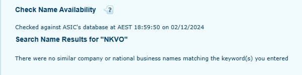 No registration information about NKVO found on ASIC's site