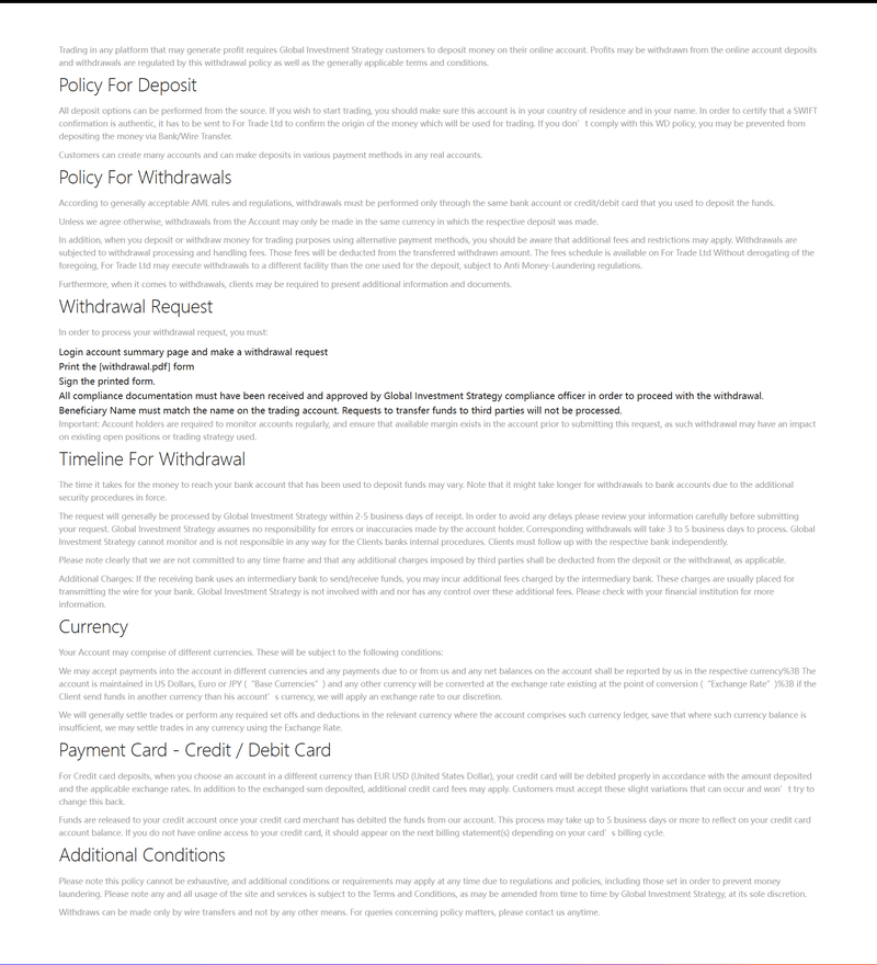Deposit & Withdraw Policy