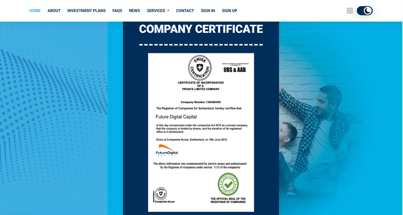 Company certificate displayed on the official website