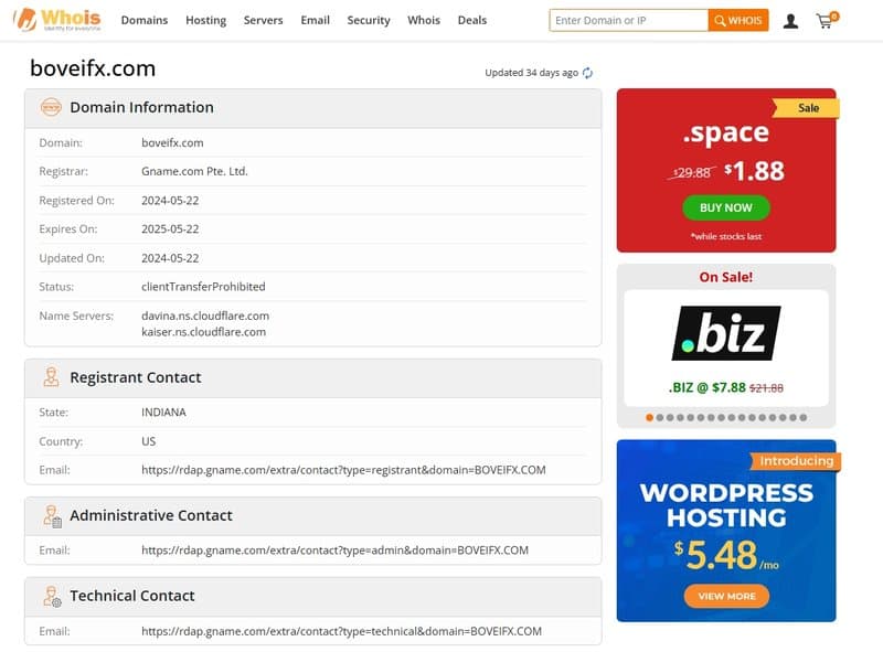 Registration Information of Bovei Financial Limited on Whois