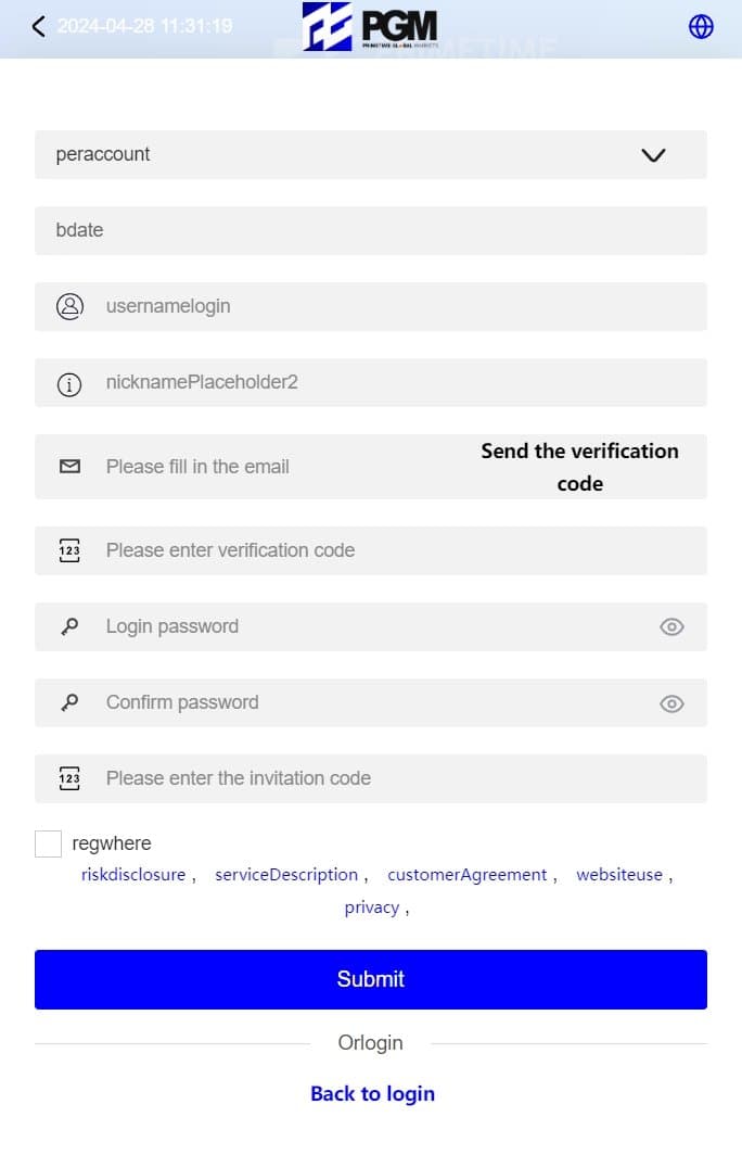 PGM account registration
