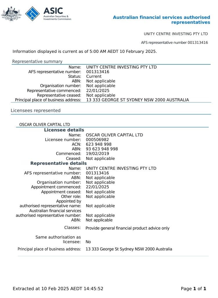 UC-Investing showcases its Australian Securities and Investments Commission (ASIC) Authorized Representative (AR) License