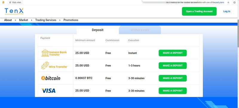 TenX Prime的存款方式