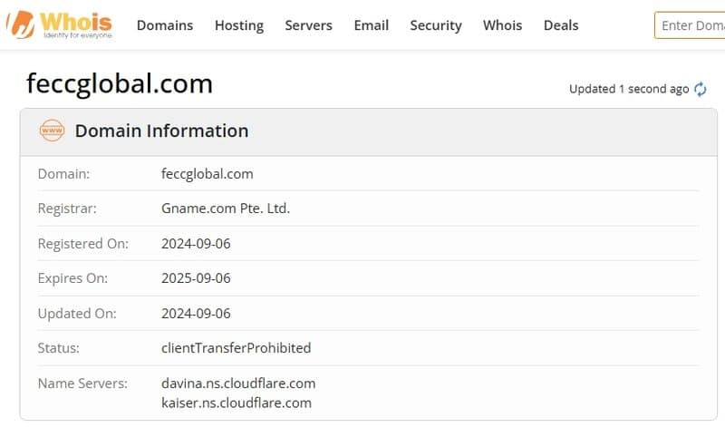 Fecc Global's domain registration date is September 6, 2024