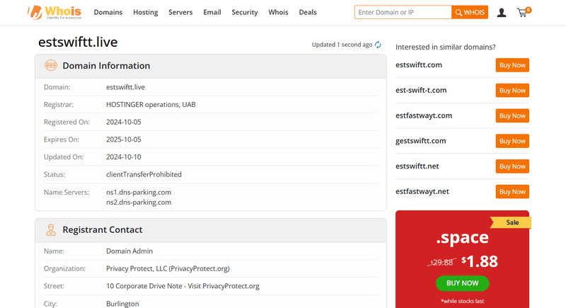 estswiftt.live whois