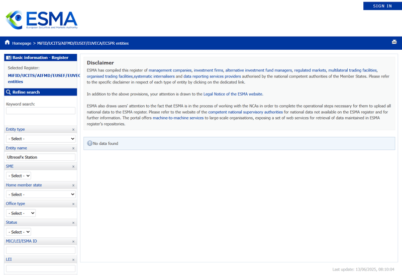 ESMA Query Result