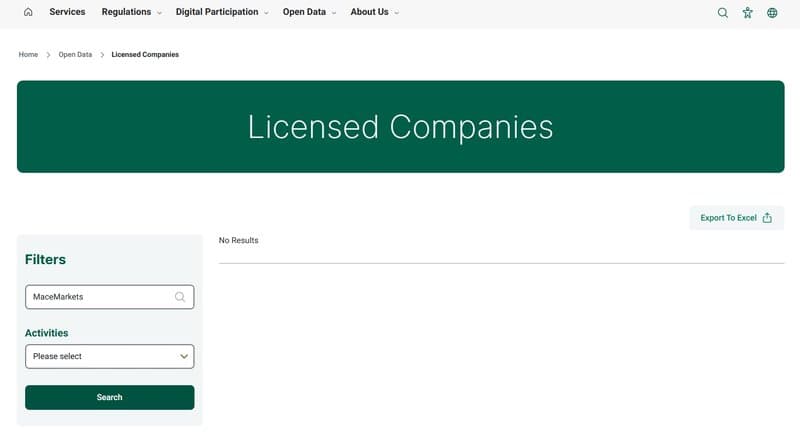 No regulatory information about Mace Markets found