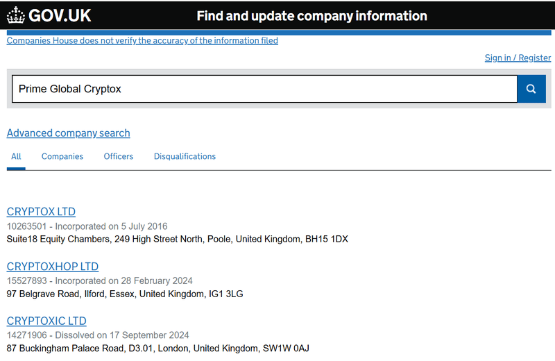 Resultado de la consulta de Companies House