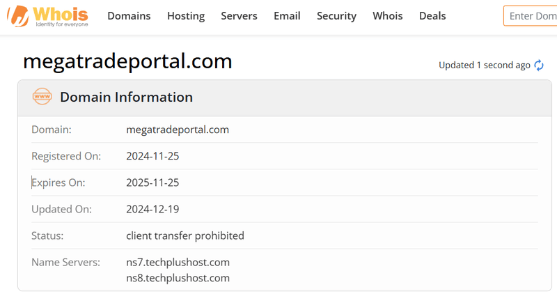 Resultados de la consulta de Whois