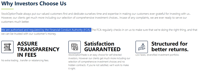 Claimed financial regulation on website