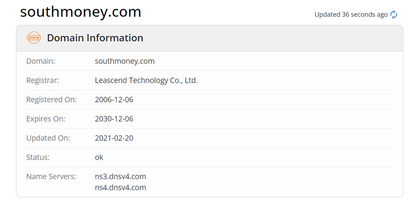 Southmoney whois.com Domain Duration Data