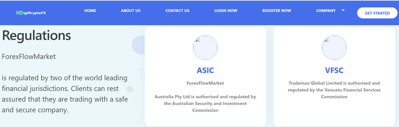 Regulatory information displayed on the website