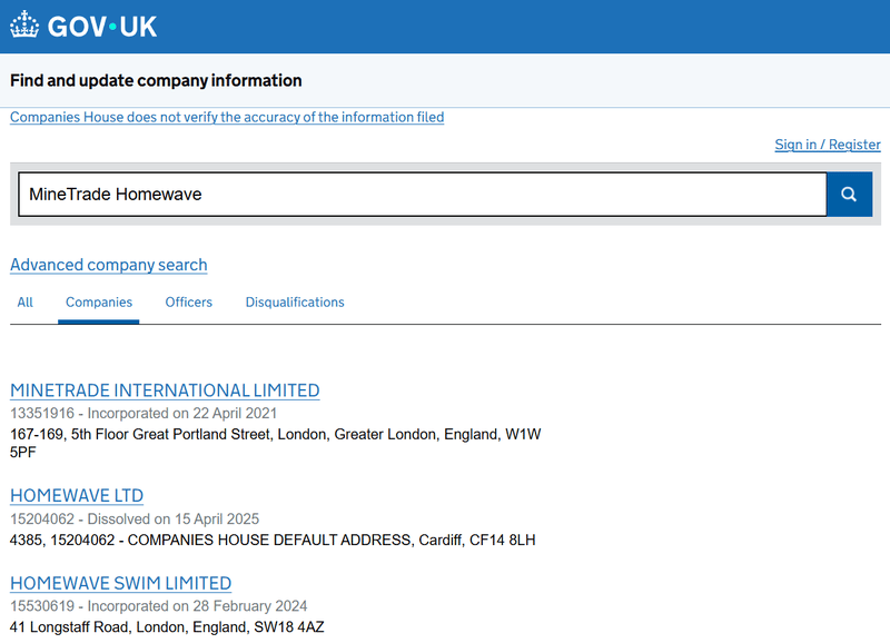 Resultado de consulta en Companies House