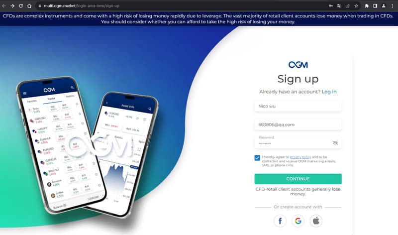 Información de registro de cuentas en el sitio web 2
