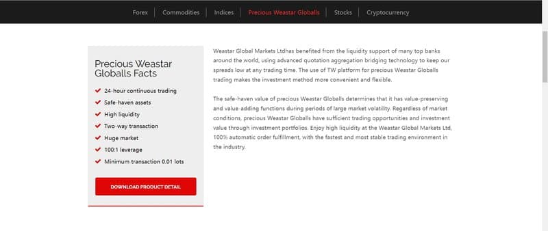 Precious metals of Weastar Global Markets Ltd