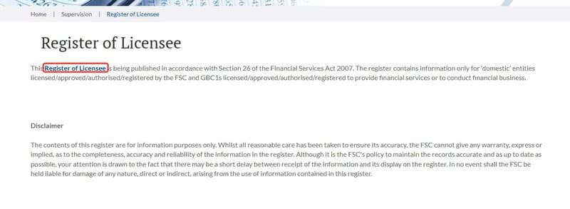 Click on the blue link of Register of Licensee to enter the search