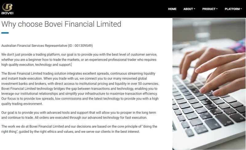 Regulatory Information Displayed on Bovei Financial Limited Official Website