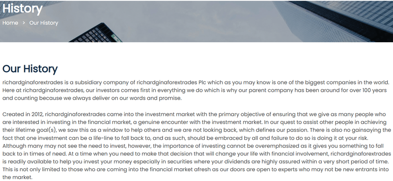 Company history as claimed on the website