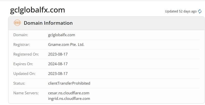 GCL Global Limited在whois上显示的网站注册信息