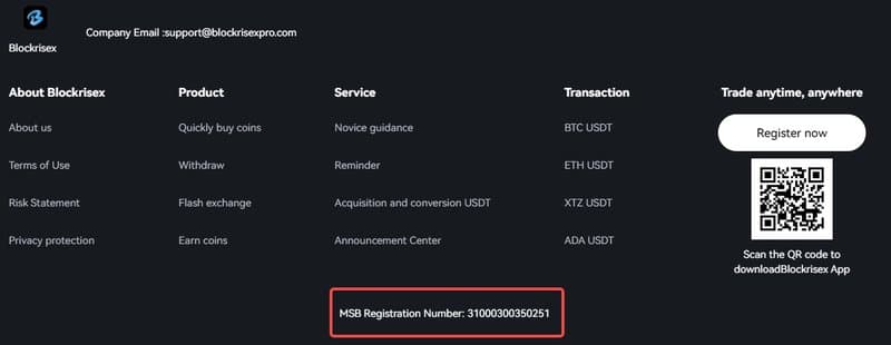 Thông tin do Blockrisex hiển thị ở chân trang web