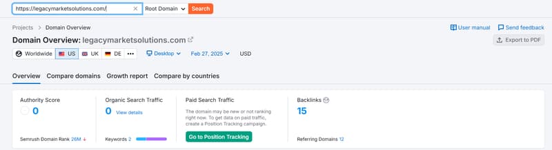 Естественный поисковый трафик сайта Semrush