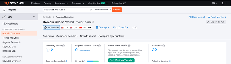 ข้อมูลทราฟฟิกจาก Semrush