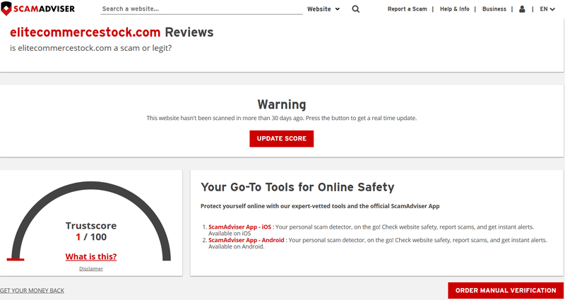 ScamAdviser High Risk Platform Warning
