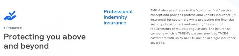 Financial Insurance Displayed on the TMGM Official Website