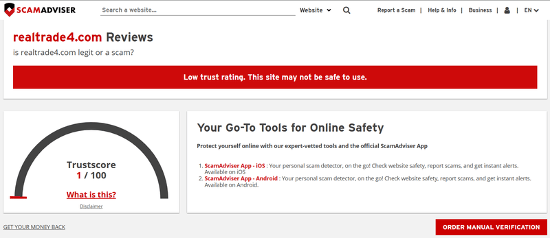 ScamAdviser High-Risk Platform Warning
