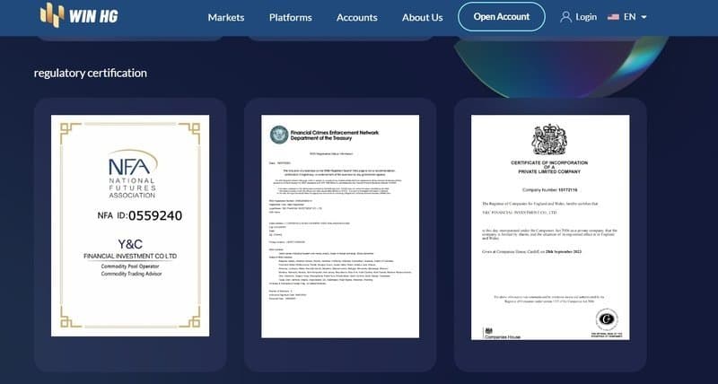 WIN HG's regulatory claims on their website