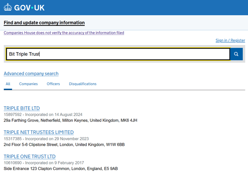 ผลการค้นหาจาก Companies House