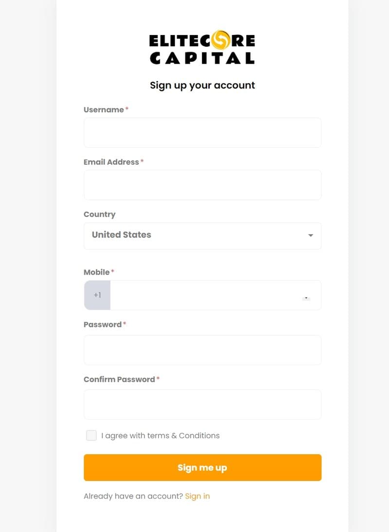 Регистрация в Elitecore capital
