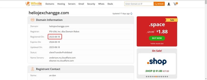 Helioj Exchange的域名注册时间
