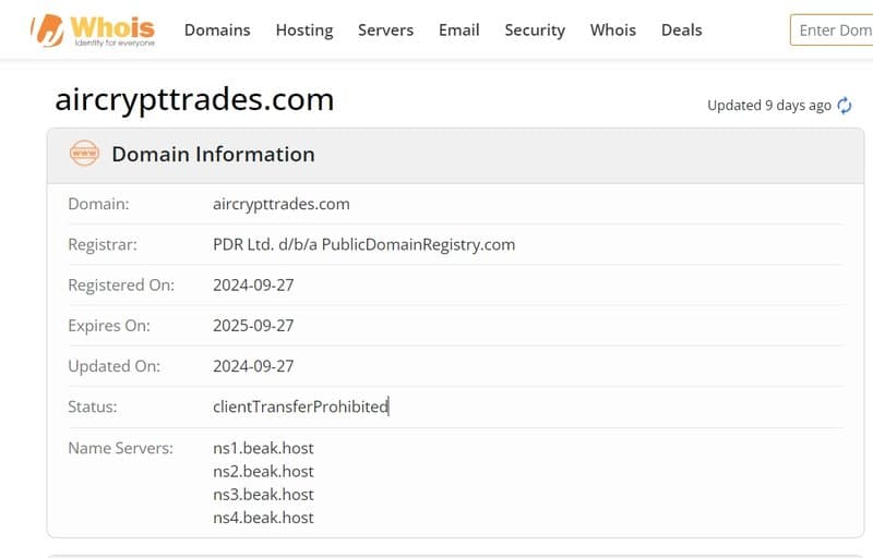 Aircrypt Tradesのドメイン登録時間