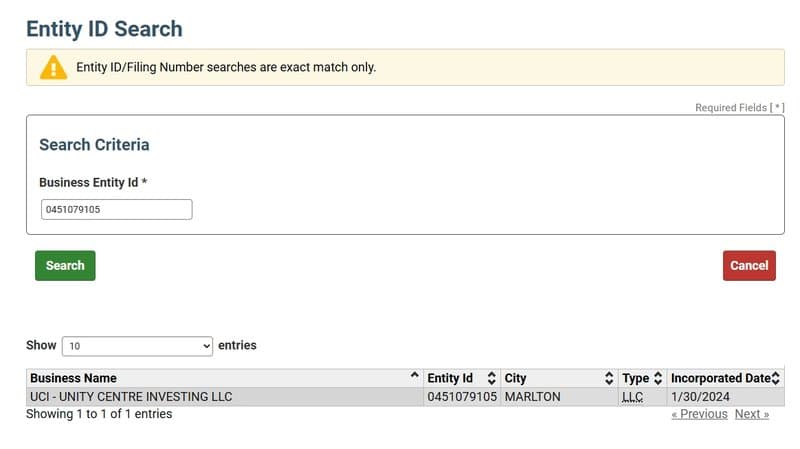 We found the company's registration information at the New Jersey Tax Bureau