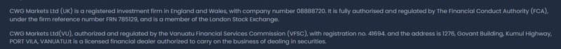 CWG Markets  官网监管信息