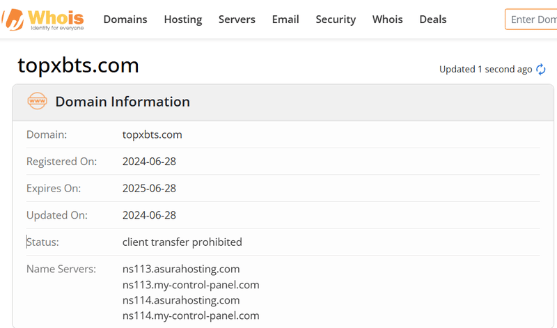 Whois lookup results