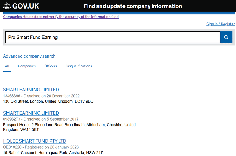 Companies House Query Result