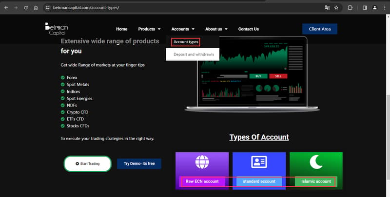 Информация о типах торговых аккаунтов на сайте