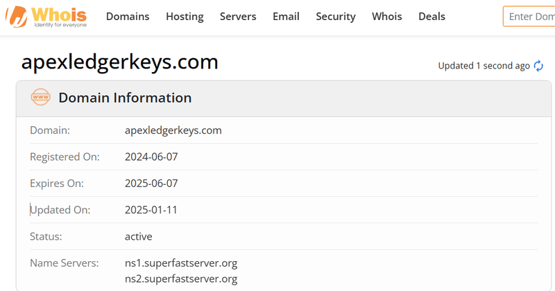 Whois lookup results
