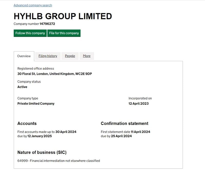 HYHLB Group的企业注册查询