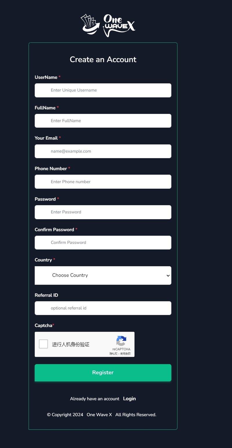 ONEWAVE X Market's account registration process