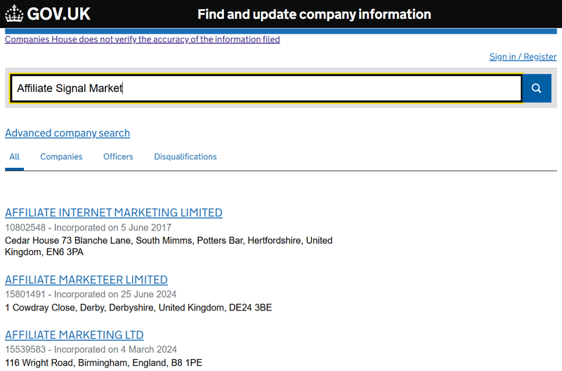 Companies House 조회 결과
