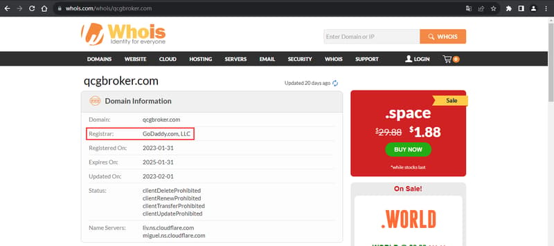 Consulta Whois del registro de dominio del sitio web