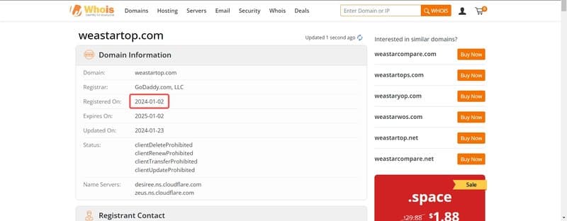 Domain name registration date of Weastar Global Markets Ltd