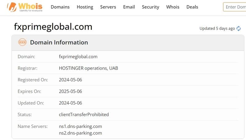whois domain time of Fx Prime Global