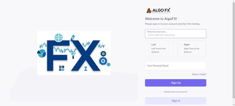 Процесс регистрации аккаунта в AlgoFX