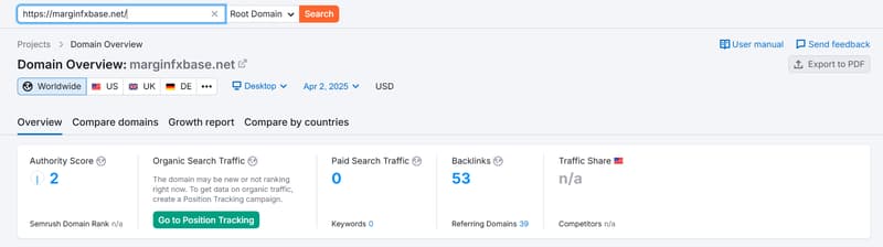 Semrush 자연 검색 트래픽 데이터