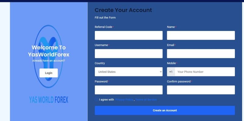 YasWorldForexのアカウント登録手順